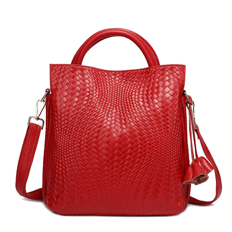 Leather Woven Bucket Bag