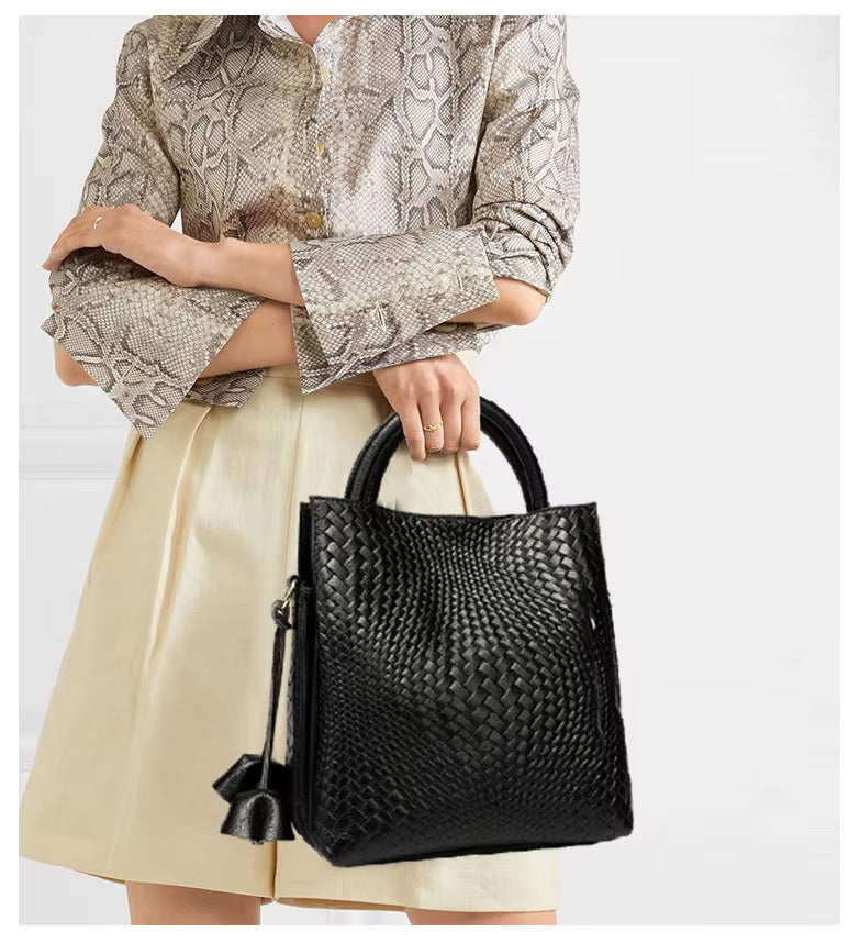 Leather Woven Bucket Bag