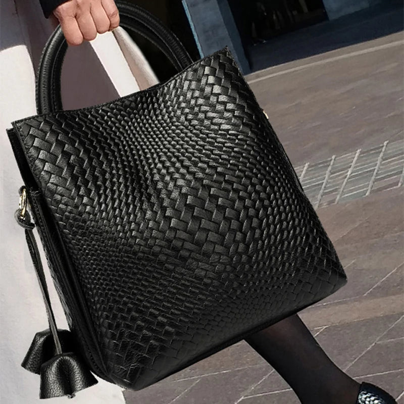 Leather Woven Bucket Bag